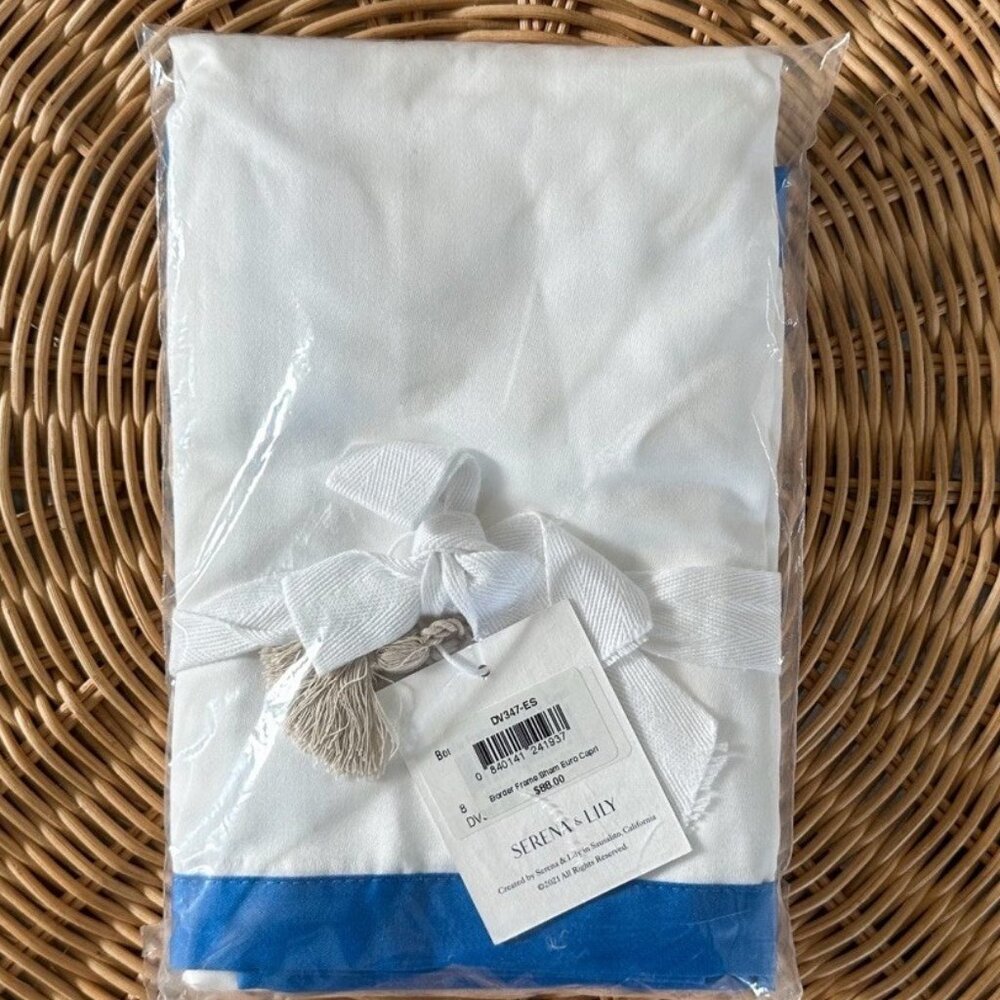 NEW Serena & Lily Border Frame Sateen Euro Pillow Sham-Capri Blue